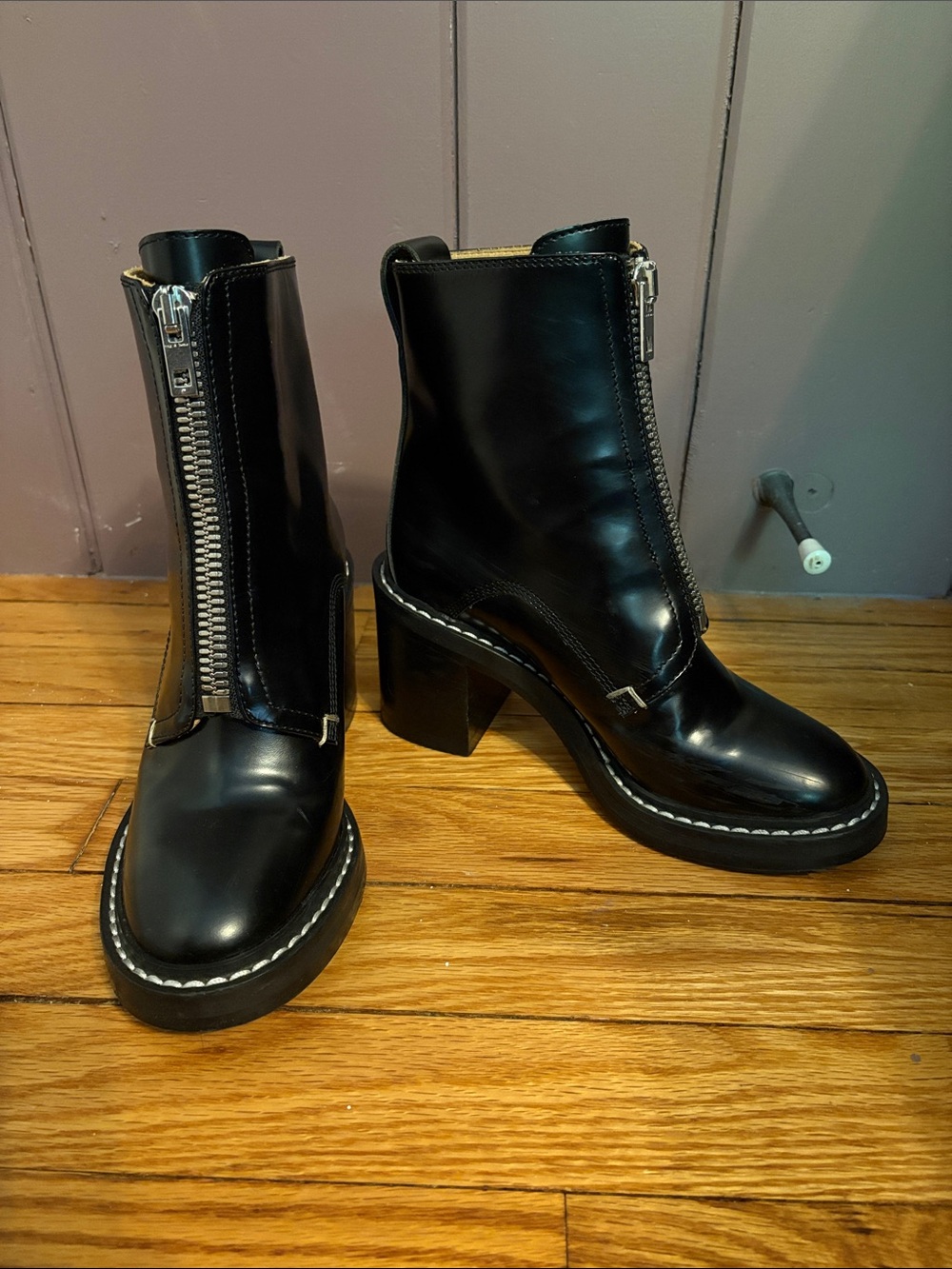 Rag & Bone Patent Black Leather Zip-Front Ankle Boots size 36